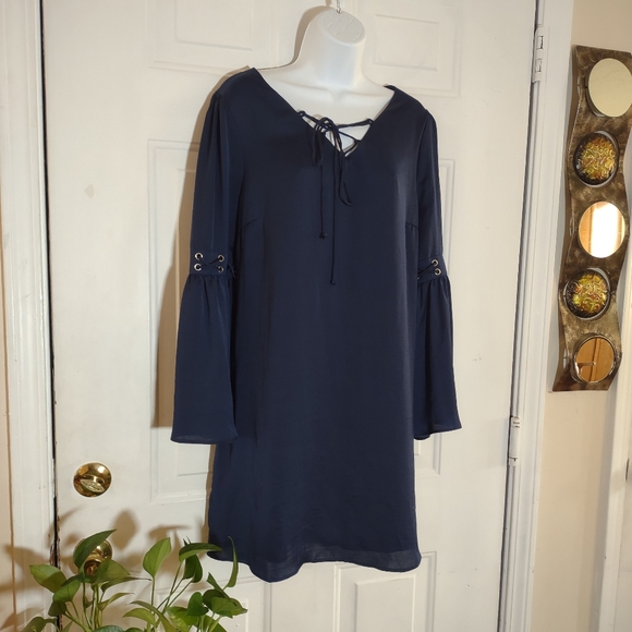 VENUS Navy Long Sleeve Dress. Size L - Picture 2 of 13